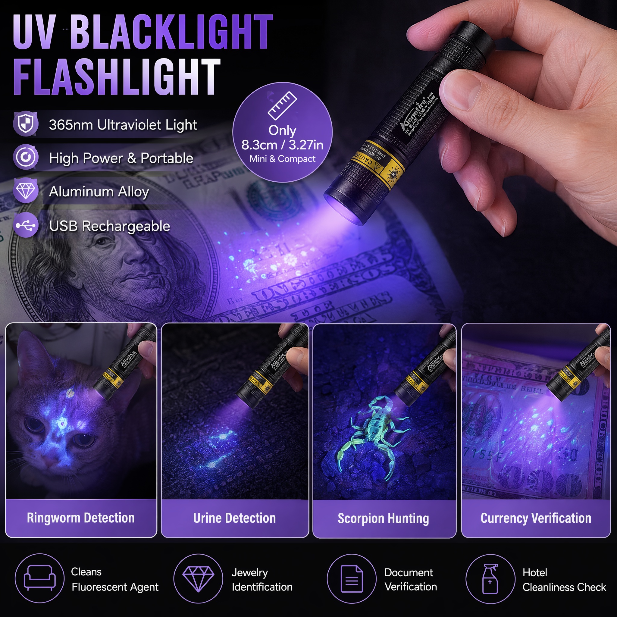 Uv Led Lamp Printer - Mini 365nm UV Flashlight Blacklight USB