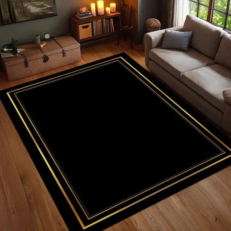 Modern Black Gold Area Rug Min - Commercial Digital Printing のレビューと価格