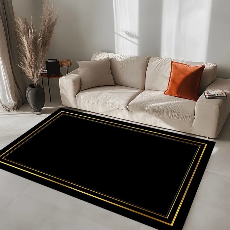 Modern Black Gold Area Rug Min - Commercial Digital Printing のレビューと価格