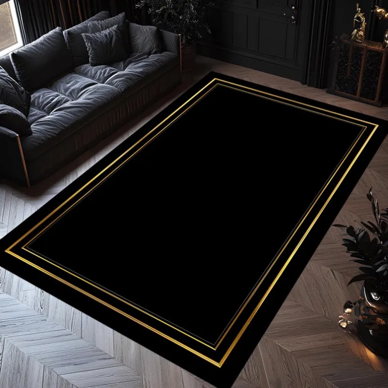 Modern Black Gold Area Rug Min - Commercial Digital Printing のレビューと価格