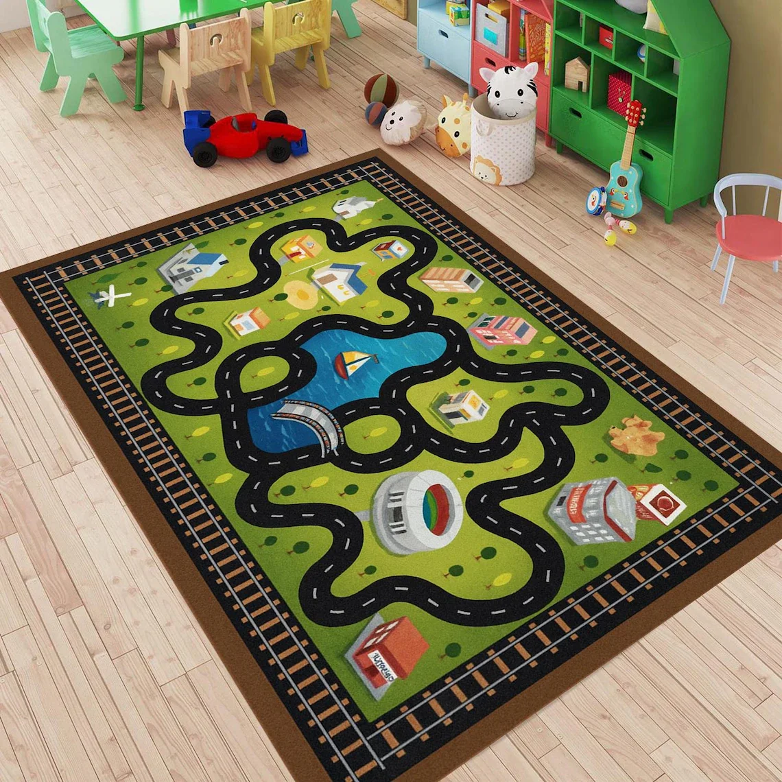 Race Track Rug Kids Playroom C - Commercial Digital Printing のレビューと価格